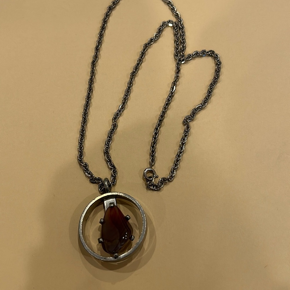 Jorgen Jensen Denmark pewter pendant with agate stone and chain